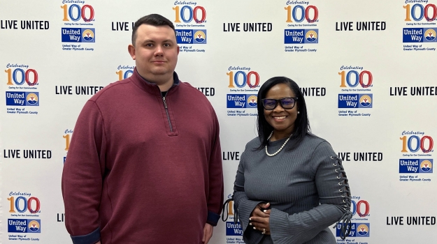 Jared Rogers and Sharon Brewster at United Way of Greater Plymouth County in Brockton, Massachusetts